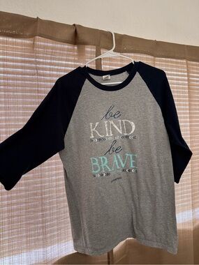 Gildan Grey Tee with Navy Raglan Sleeves and Aqua Graphic